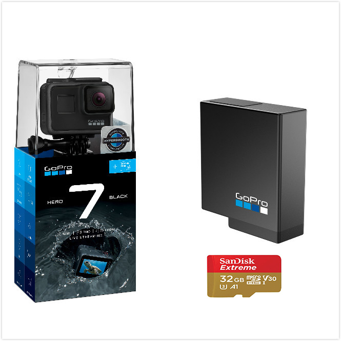 GoPro HERO 7 BLACK with 32G Sandisk Card + Rechargeable Battery For